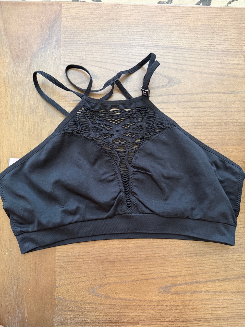 Victoria's Secret Black Lace-Detail High Neck Sports Bralette Medium